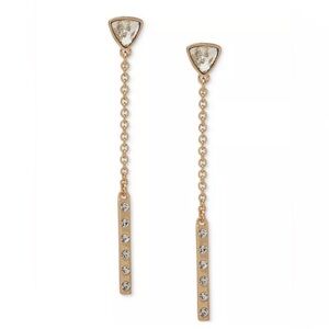 NWT! Karl Lagerfeld Gold-Tone Drop Chain Earrings with Clear Crystal Accents